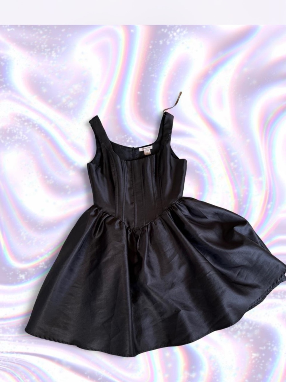 Glamorous Black Full-Skirt Satiny Corset Dress